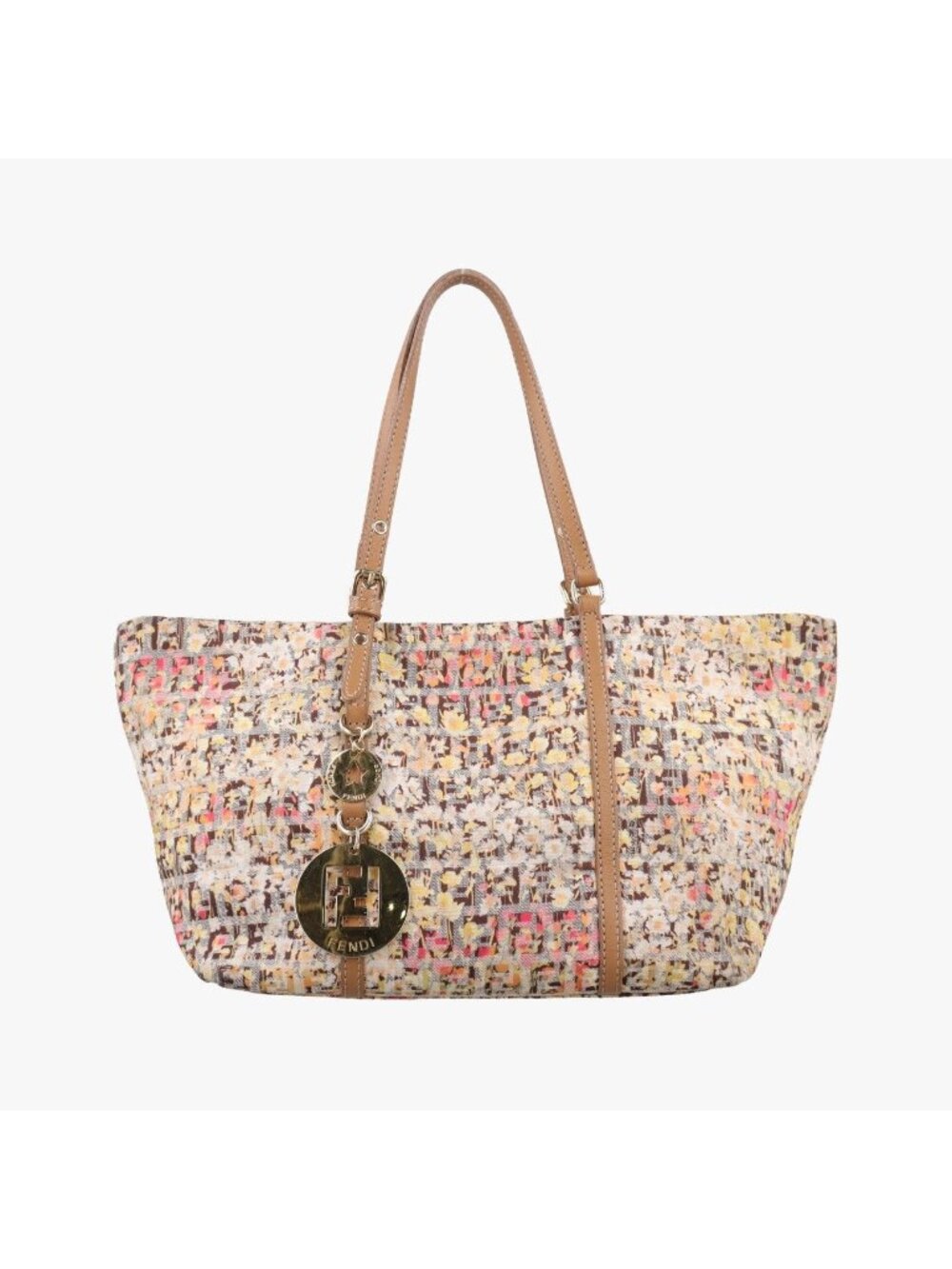 Fendi Zucchino Pattern Brown Multicolor Canvas Handbag